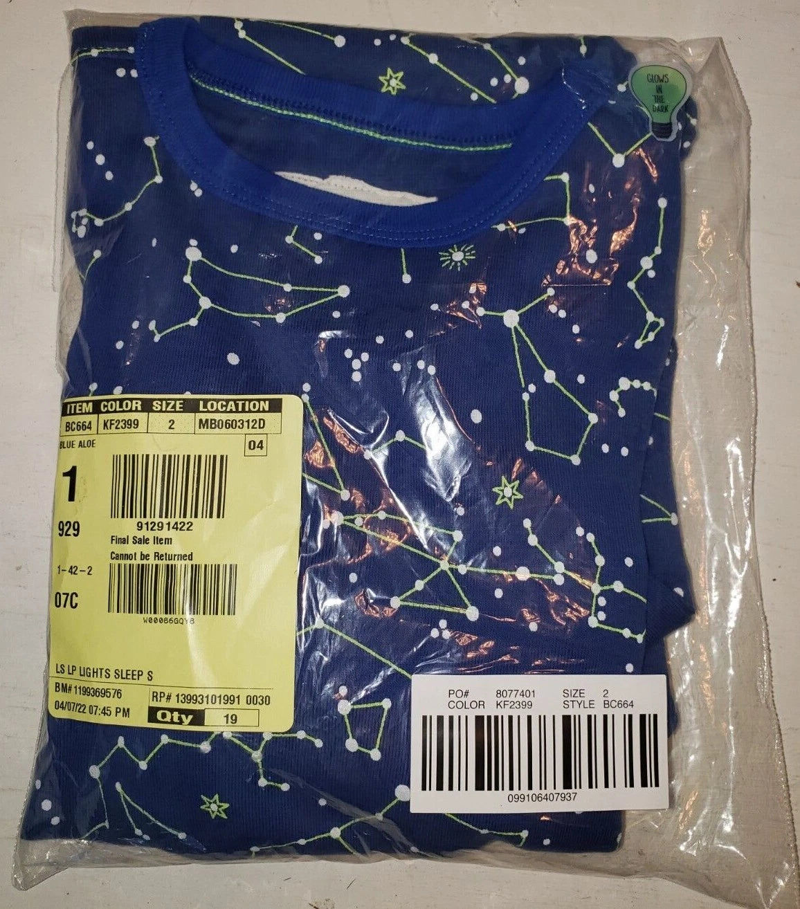 J Crew Pajama Set Boys Size 2 Crewcuts Glow in Dark Constellation NEW