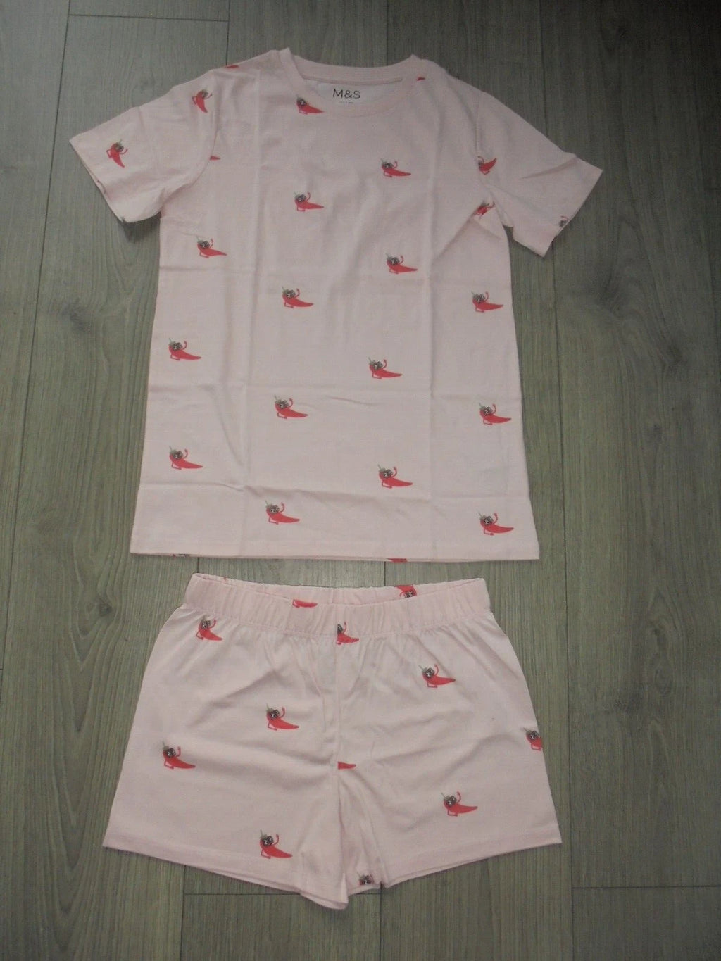M&S MARKS & SPENCER PINK MIX PYJAMA SET T-SHIRT & SHORTS AGE 10-11 YEARS