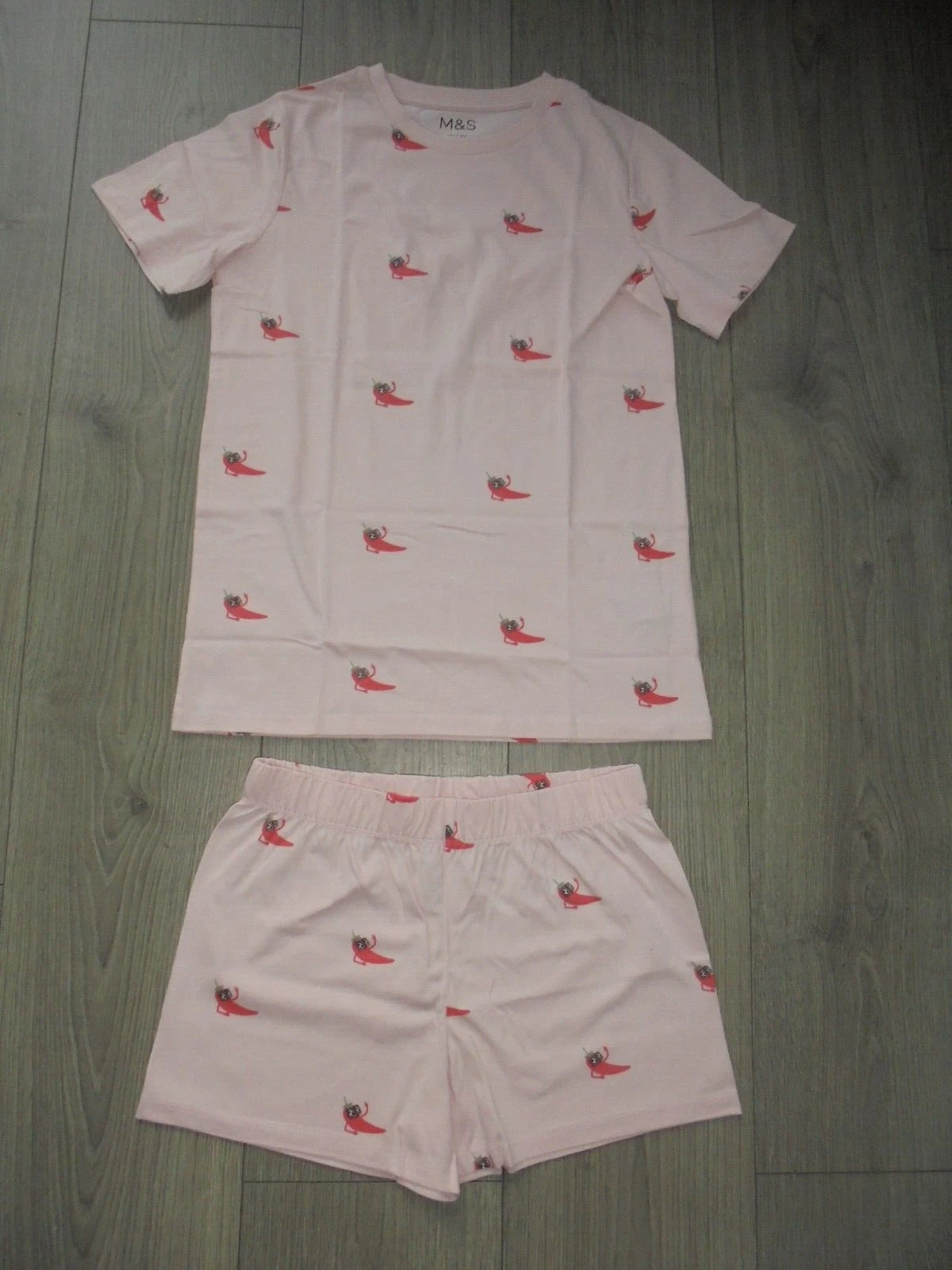 M&S MARKS & SPENCER PINK MIX PYJAMA SET T-SHIRT & SHORTS AGE 10-11 YEARS