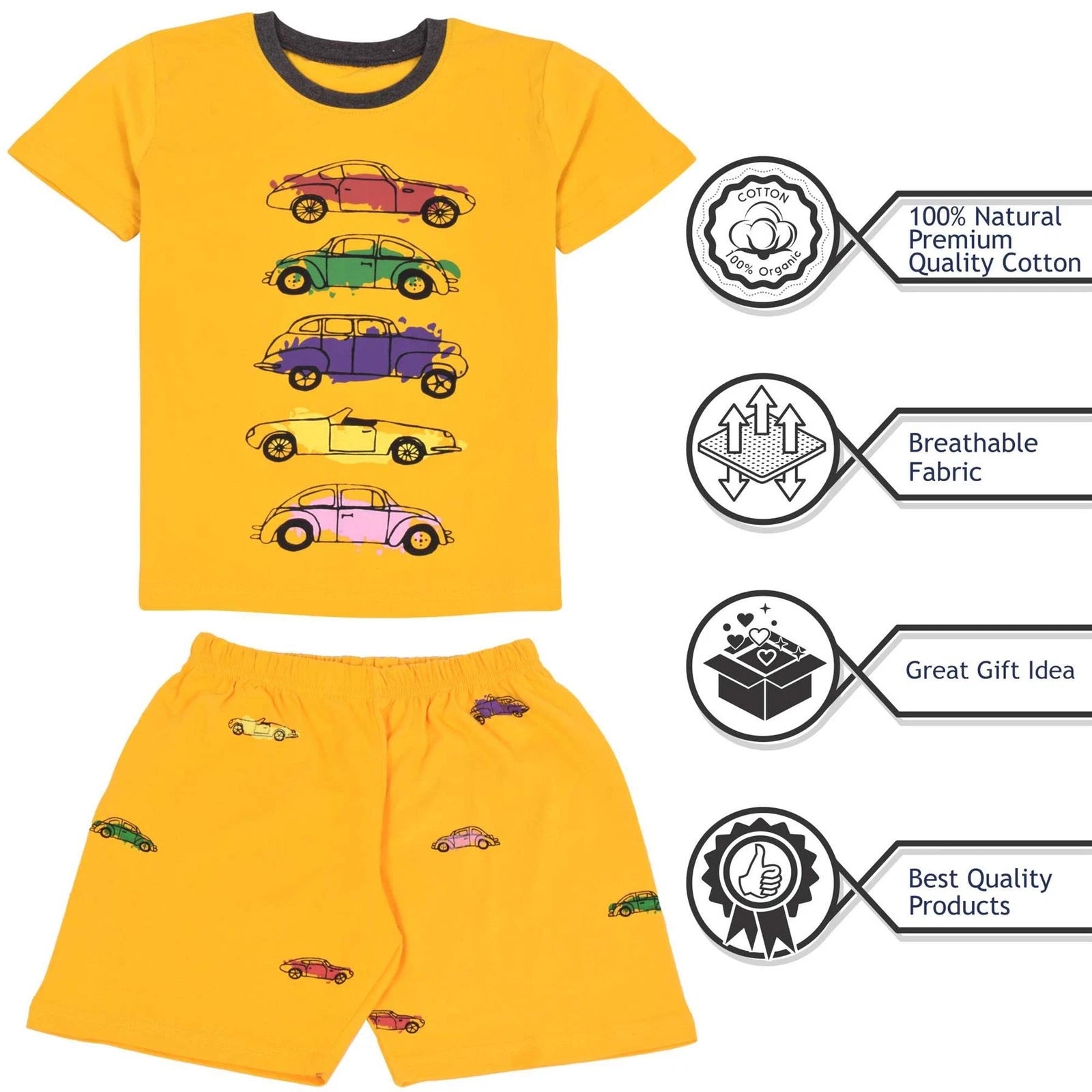 Kids Girls Boys Cars Print Pyjamas PJs 2 Piece Sleepwear Shorts Set 5-13 Yr