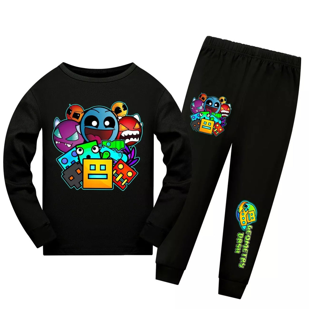 Geometry Dash 5-13 Year Old Boys' Pajama Set Girls' Round Neck Long Sleeve Set