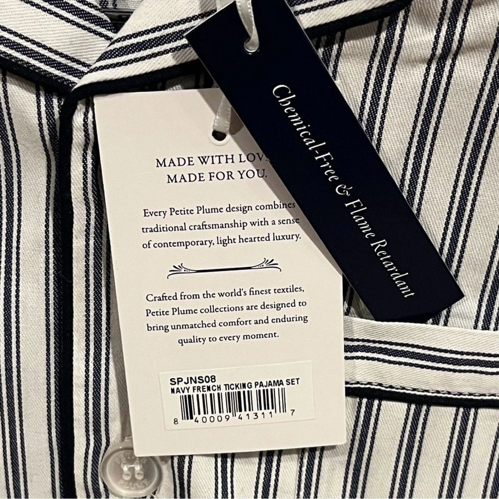 Petite Plume Navy French Ticking Cozy Cotton Blend Striped Kids Pajama Set