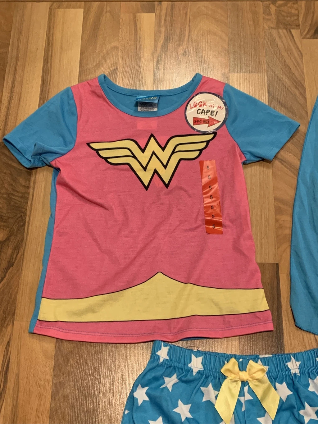 Wonder Woman (Sz 5) Kids Girls Character 3pc (Shirt, Pant, Cape) PJ Pajama Set