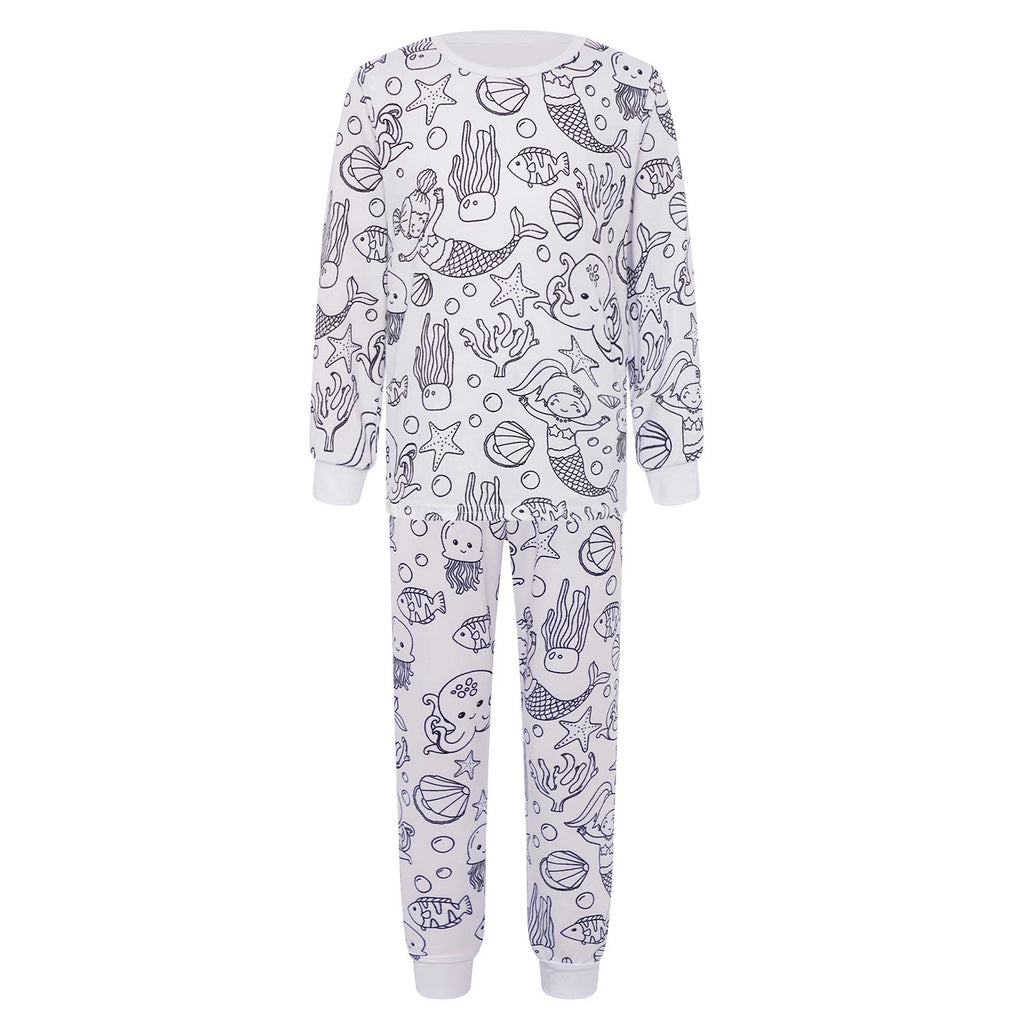 Kids Pajama Sets Hand-Painted Long Sleeve Top Elastic Waist Pants Home Sleepwear