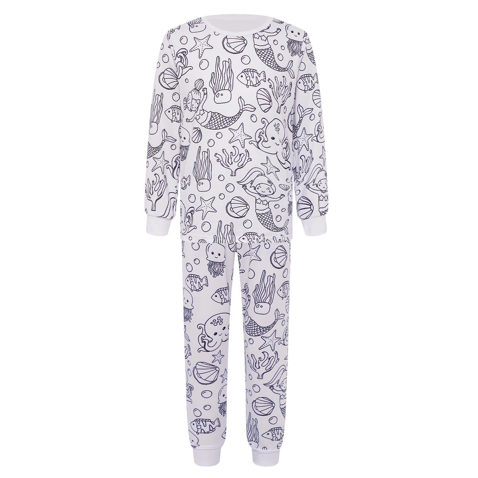 Kids Pajama Sets Hand-Painted Long Sleeve Top Elastic Waist Pants Home Sleepwear