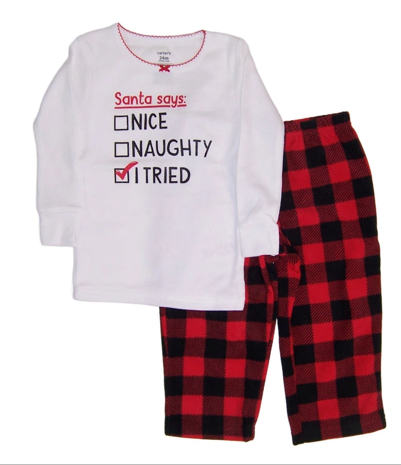 Carters Baby Girls Size 24 Months Christmas 2 Pc Pajama Set NWT Nice or Naughty