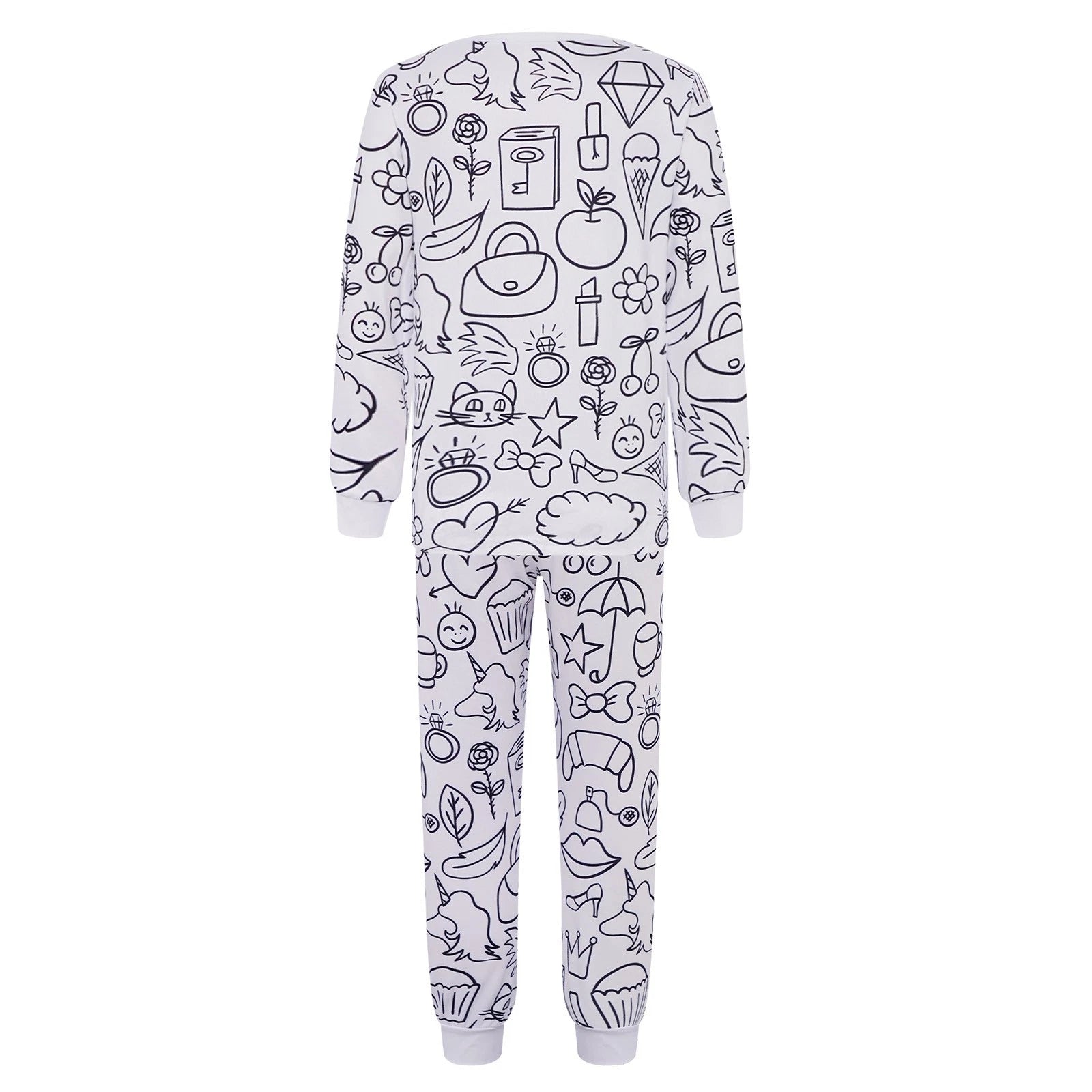 Kids Pajama Sets Hand-Painted Long Sleeve Top Elastic Waist Pants Home Sleepwear