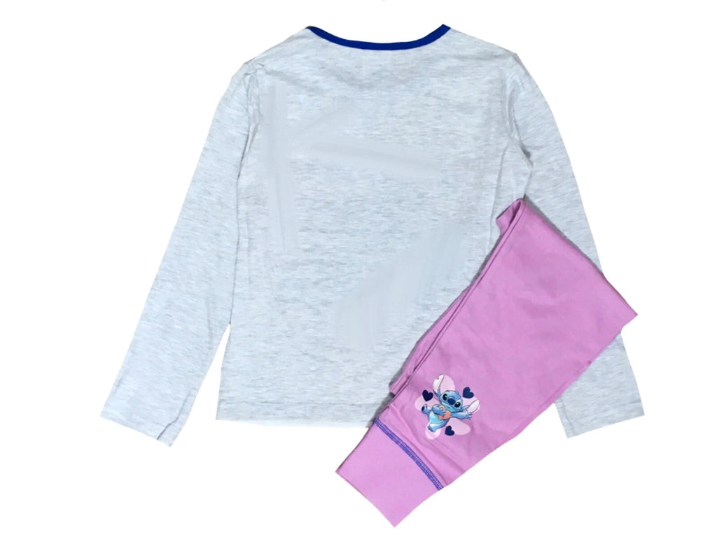 Girls Lilo & Stitch Pyjamas PJs 4-13 Years Purple Grey Pink Long Sleeved Trouser