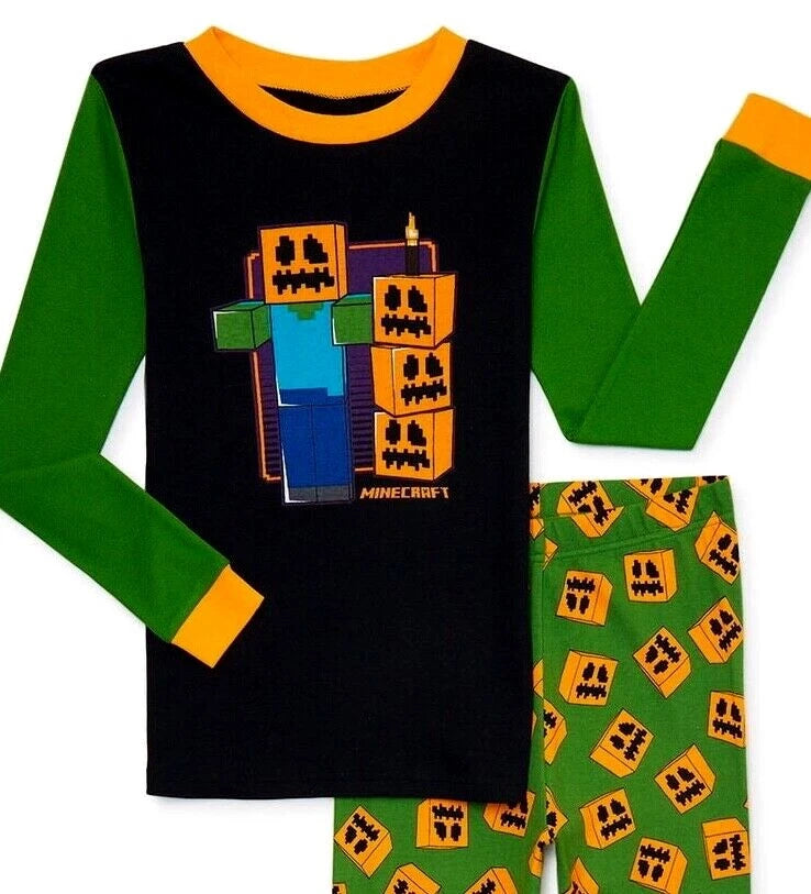 Boys Minecraft Halloween Pajamas Set Shirt Pants 4 6 8 10 NWT Creeper Pumpkins