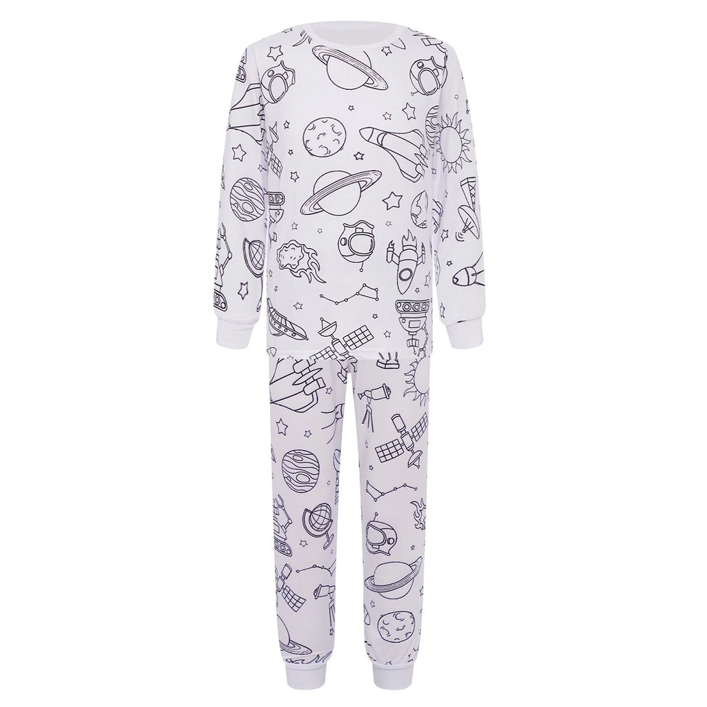 Kids Pajama Sets Hand-Painted Long Sleeve Top Elastic Waist Pants Home Sleepwear