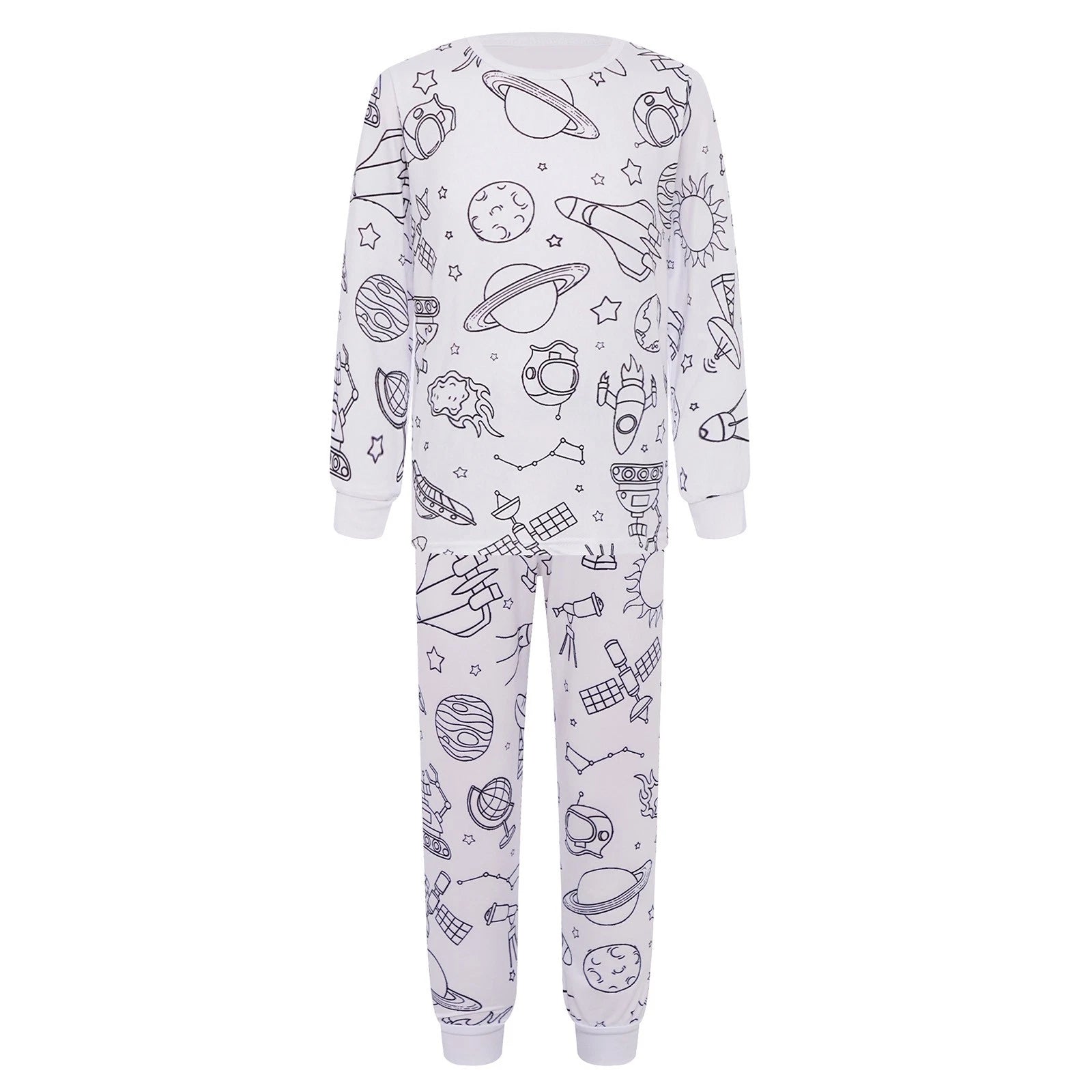 Kids Pajama Sets Hand-Painted Long Sleeve Top Elastic Waist Pants Home Sleepwear