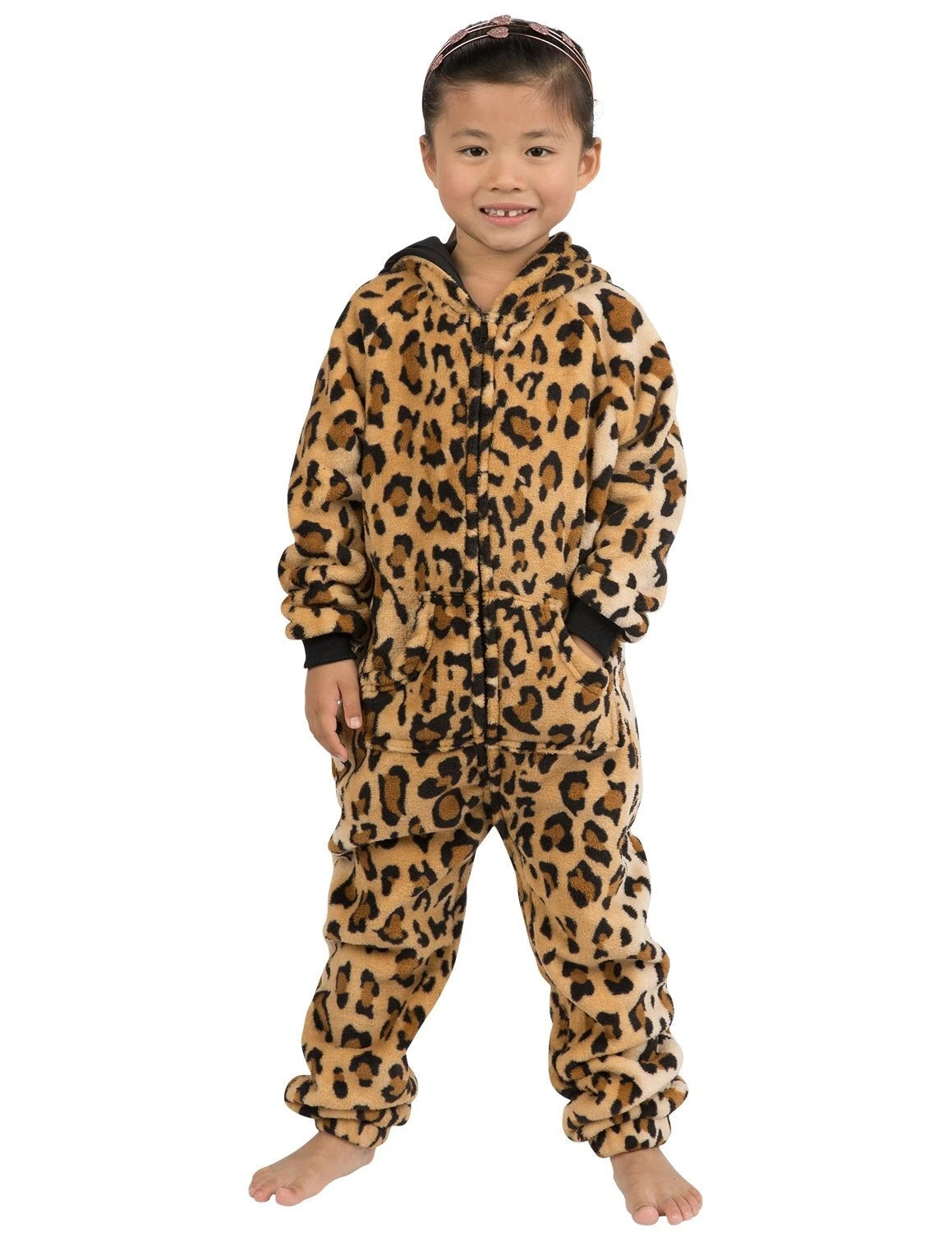 Footed Pajamas - Cheetah Spots Toddler Hoodie Footless Chenille One Piece