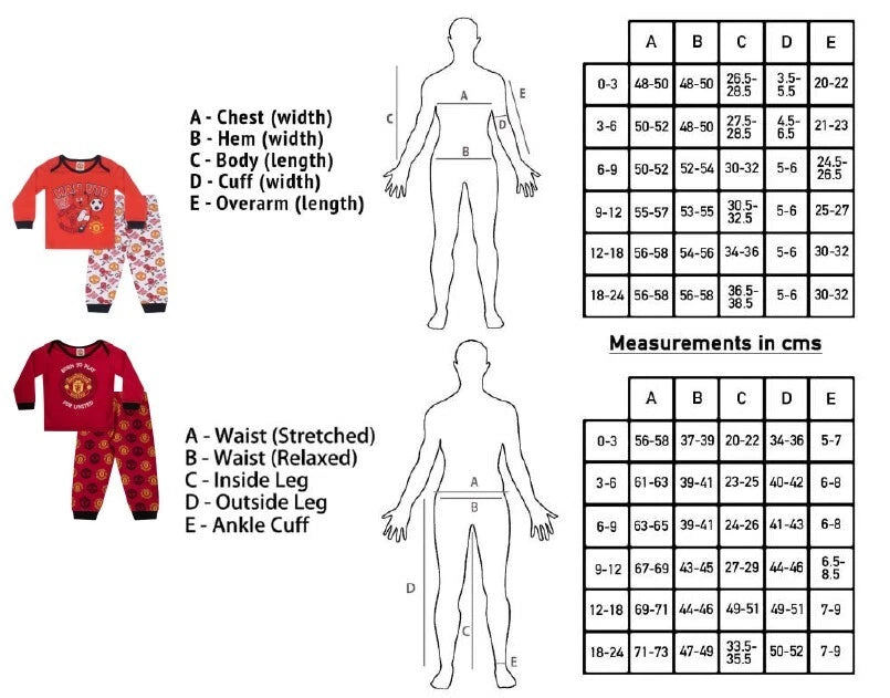 Manchester United Baby Pyjamas Long Boys Kids Official Football Gift