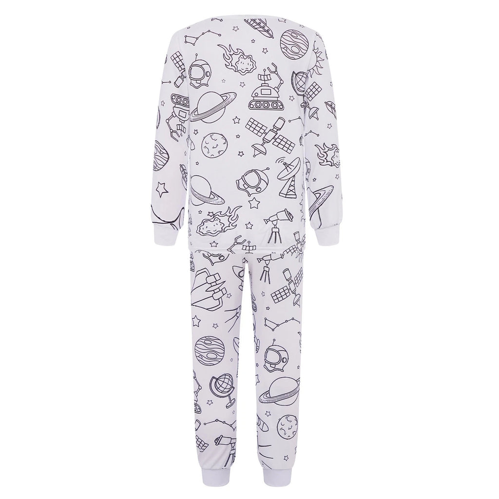 Kids Pajama Sets Hand-Painted Long Sleeve Top Elastic Waist Pants Home Sleepwear