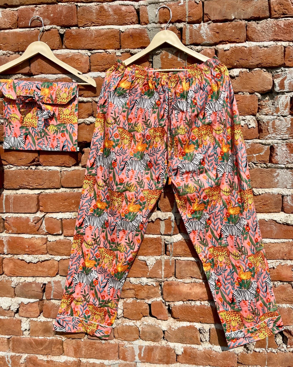 Indian Cotton Peach Animal PJ Set Bridesmaid Pajama Set Women Nightwear Suit US