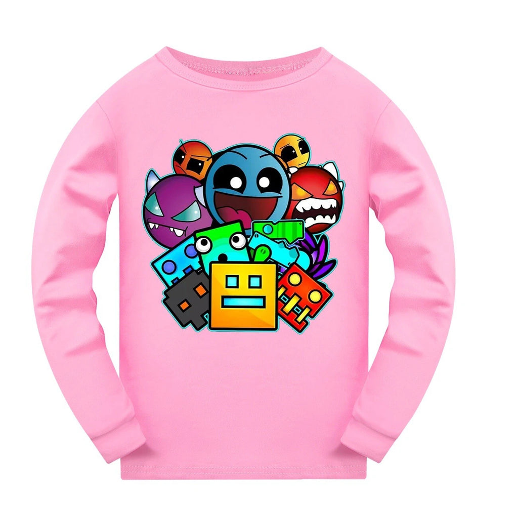 Geometry Dash 5-13 Year Old Boys' Pajama Set Girls' Round Neck Long Sleeve Set