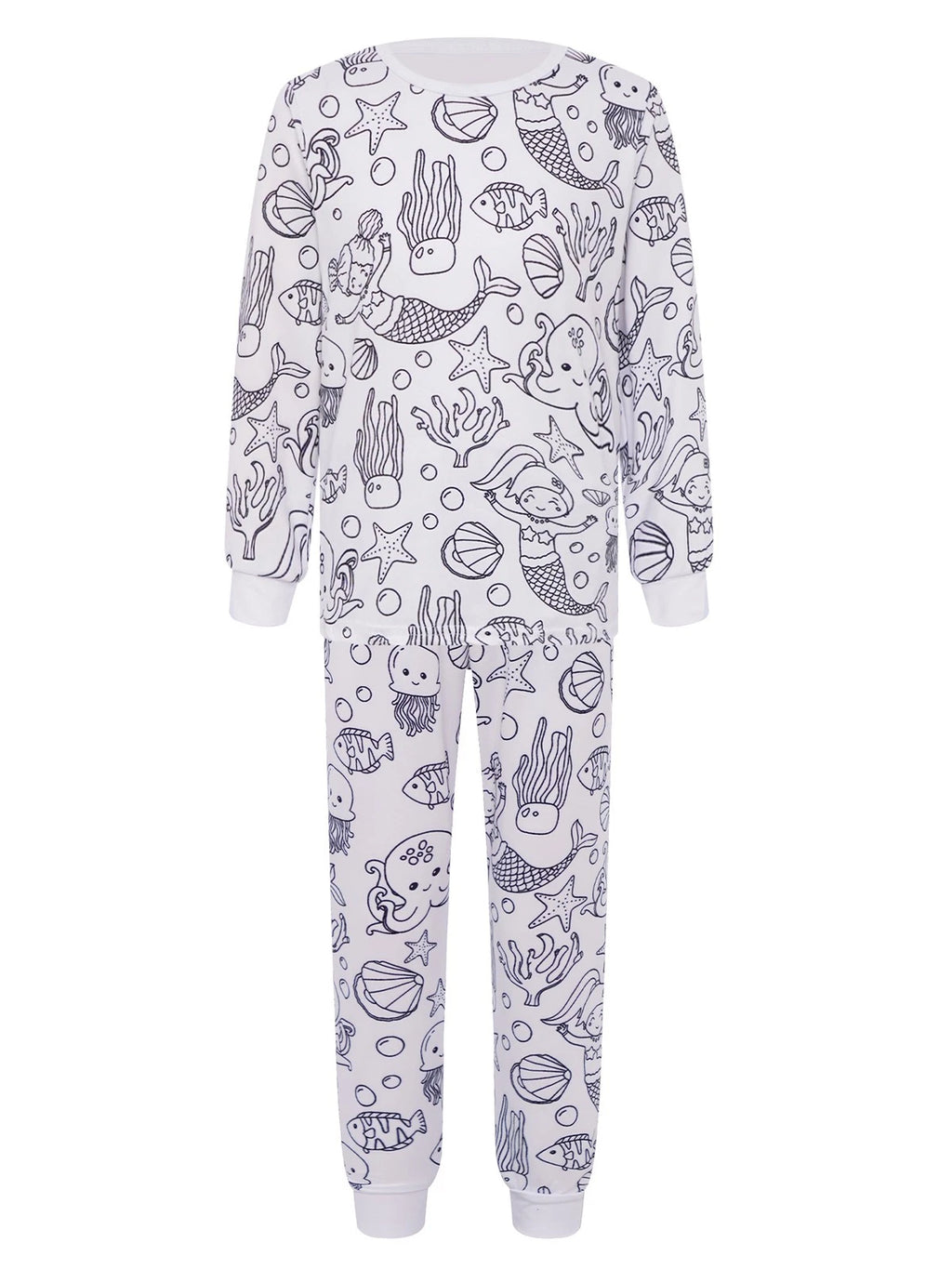 Kids Pajama Sets Hand-Painted Long Sleeve Top Elastic Waist Pants Home Sleepwear