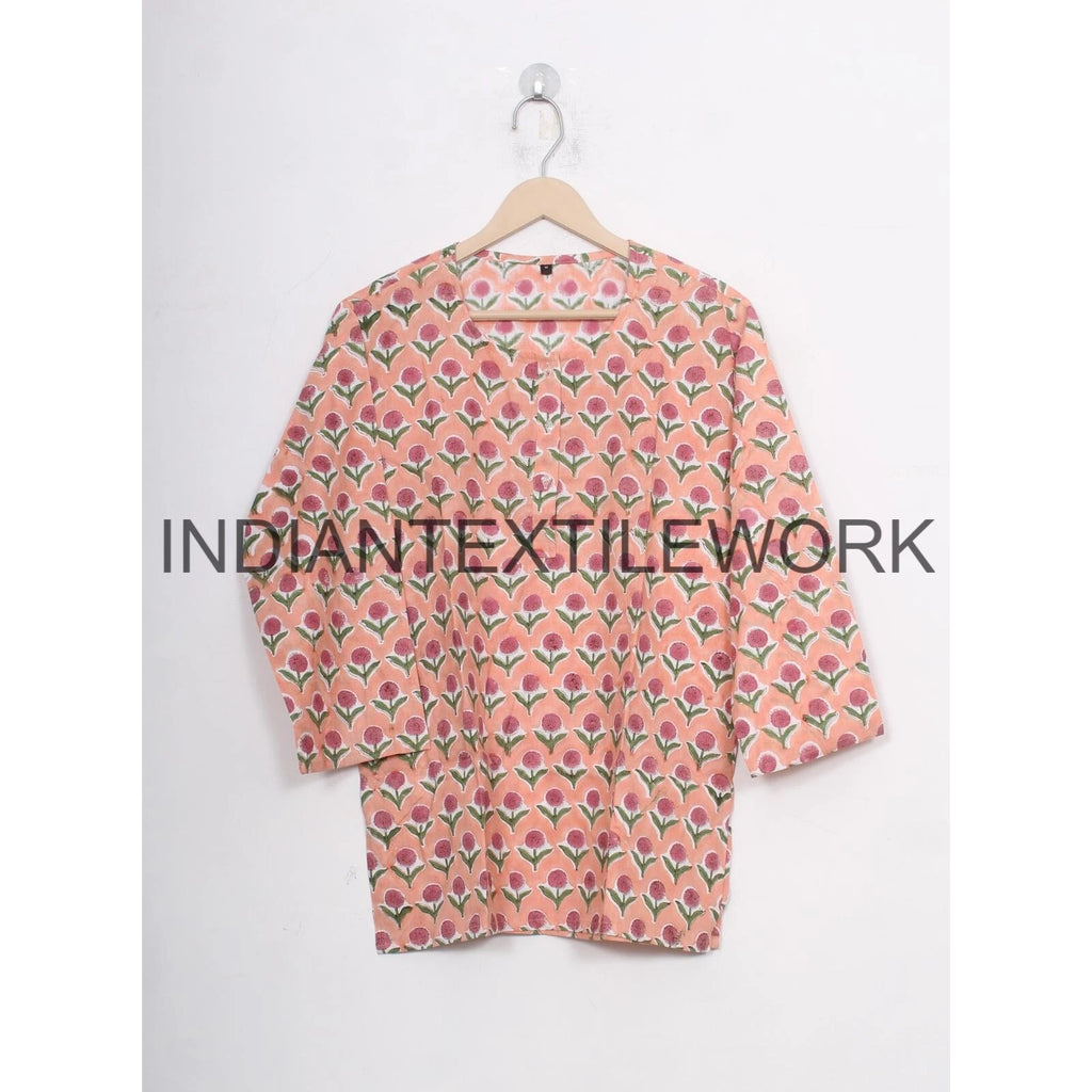 Indian Cotton Pajama Set Floral Print Home Wear Dress Morning Yoga Cotton PJ Set