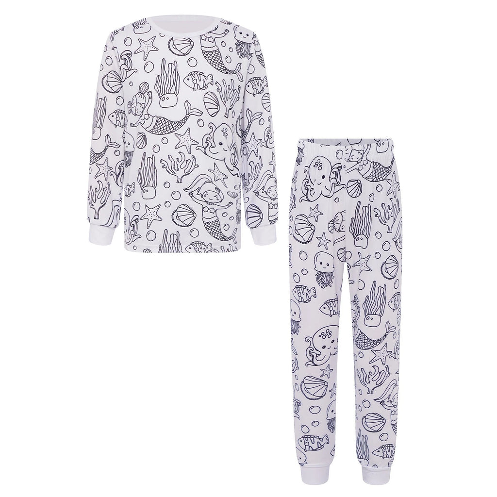 Kids Pajama Sets Hand-Painted Long Sleeve Top Elastic Waist Pants Home Sleepwear