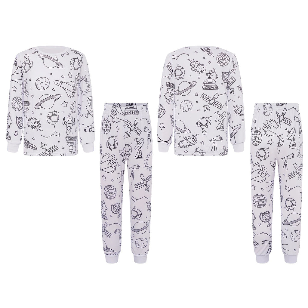 Kids Pajama Sets Hand-Painted Long Sleeve Top Elastic Waist Pants Home Sleepwear