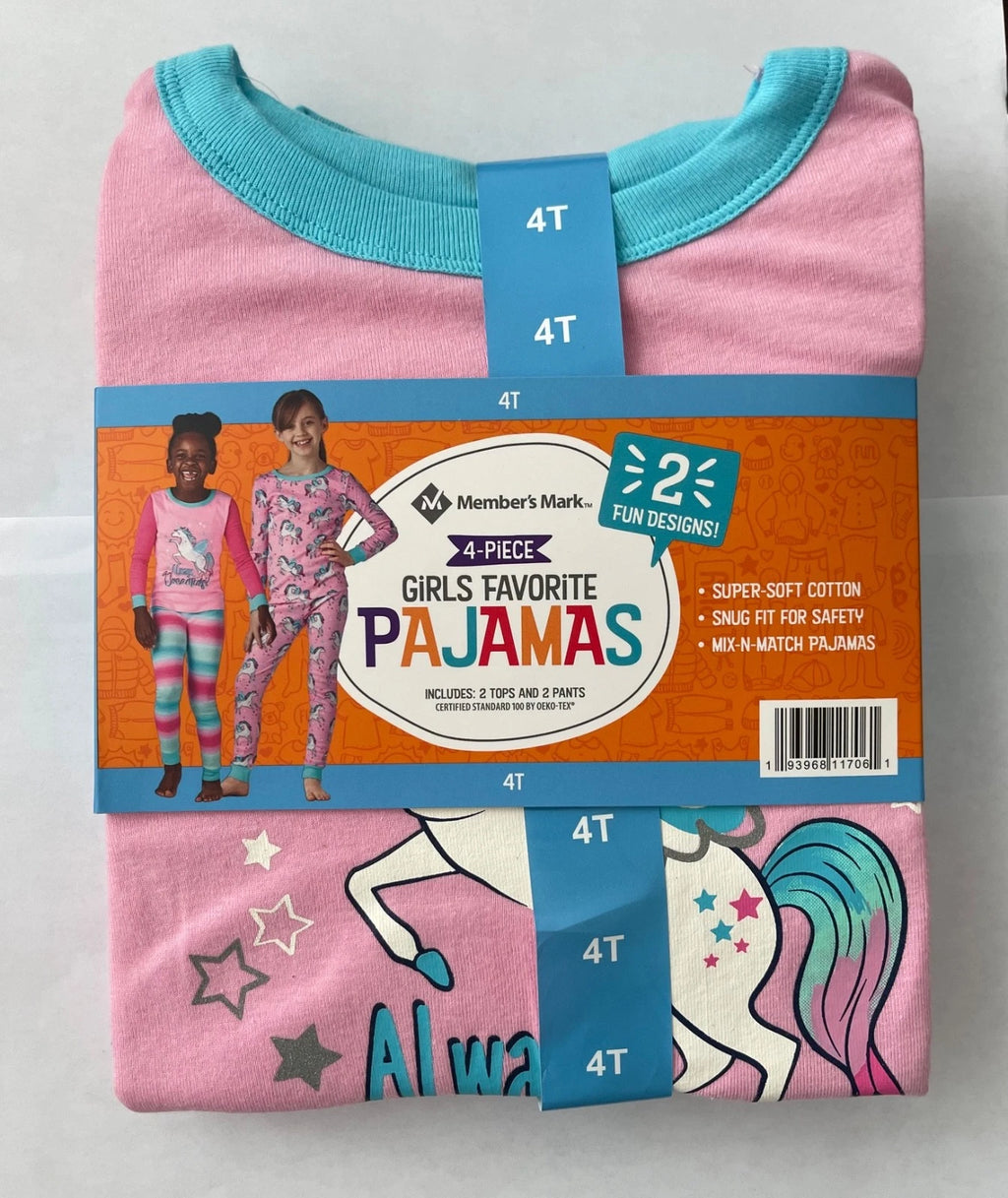 Member’s Mark Girls 4-Piece Unicorn Pajamas size 4T