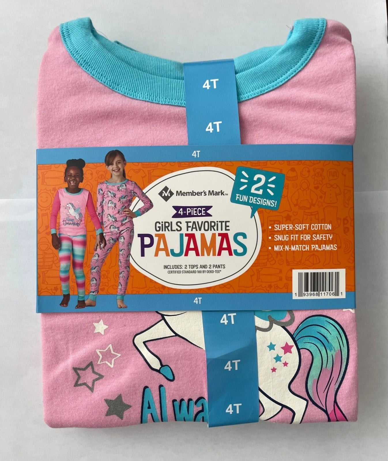 Member’s Mark Girls 4-Piece Unicorn Pajamas size 4T