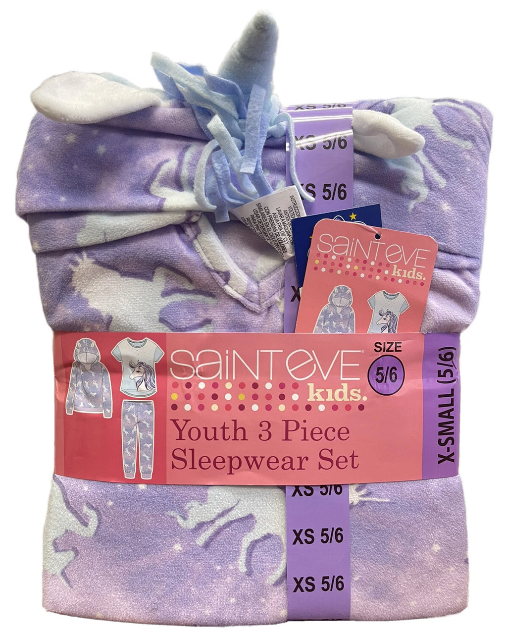 Saint Eve Girls Youth 3 Piece Pajama Sleepwear Set - Sizes: XS (5/6)