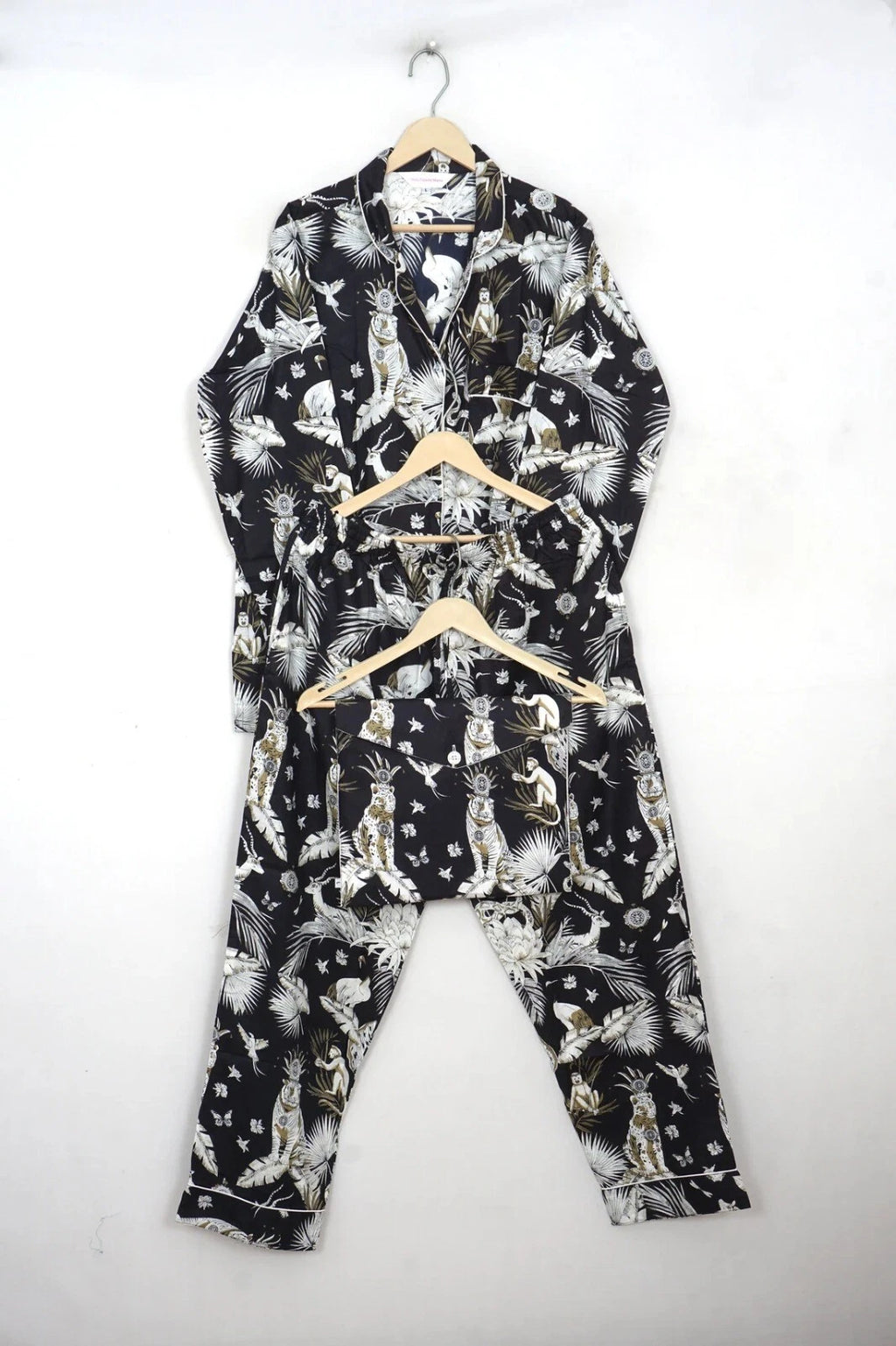 Indian Cotton Black Jungle Women Floral PJ Set Sleepwear Pajama Set Nightwear