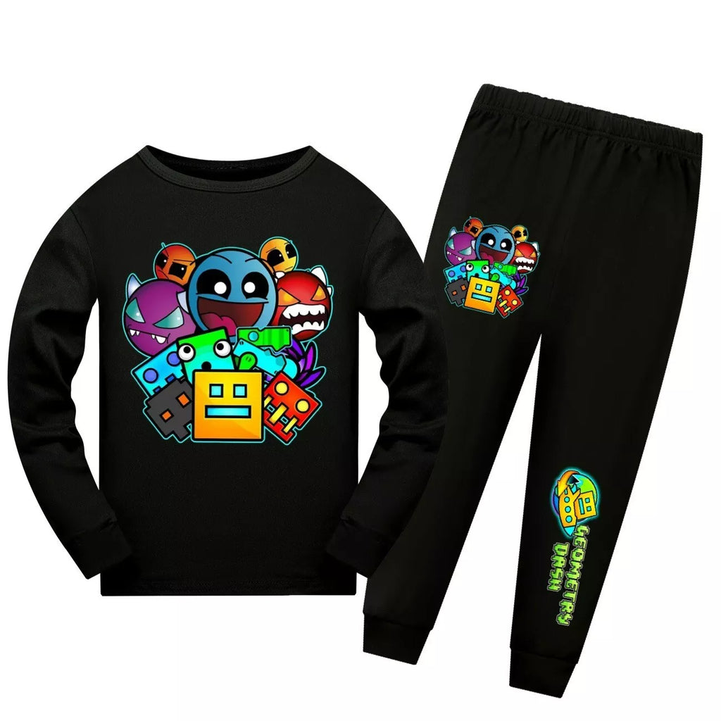 Geometry Dash 5-13 Year Old Boys' Pajama Set Girls' Round Neck Long Sleeve Set