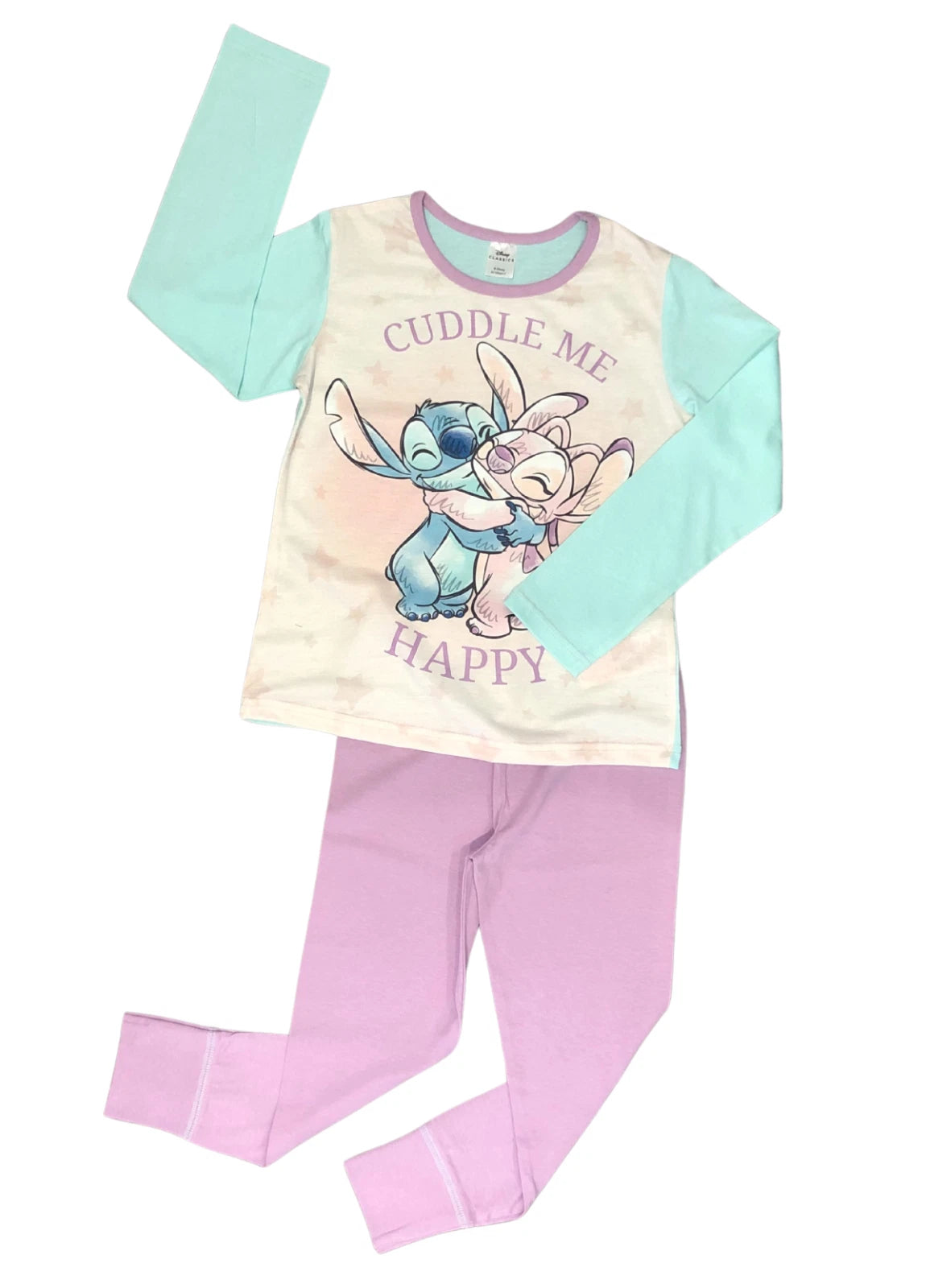 Girls Lilo & Stitch Pyjamas PJs 4-13 Years Purple Grey Pink Long Sleeved Trouser