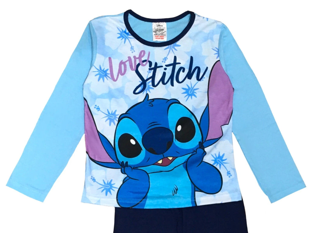 Girls Lilo & Stitch Pyjamas PJs 4-13 Years Purple Grey Pink Long Sleeved Trouser