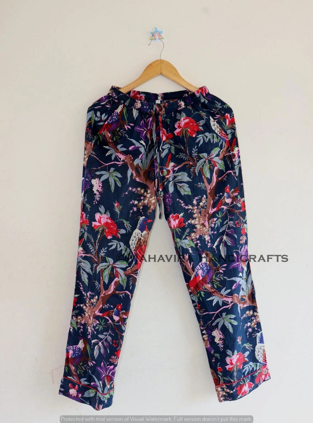 Indian Cotton Bird Print blue hippie Sleepwear gypsy Women Pajama set