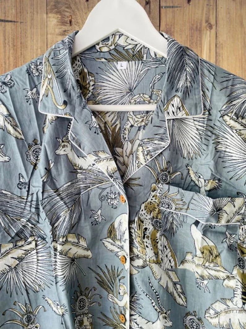 Indian 100%Cotton Monkey Print PJ Set Bridesmaid Pajama Set Women Nightwear Suit