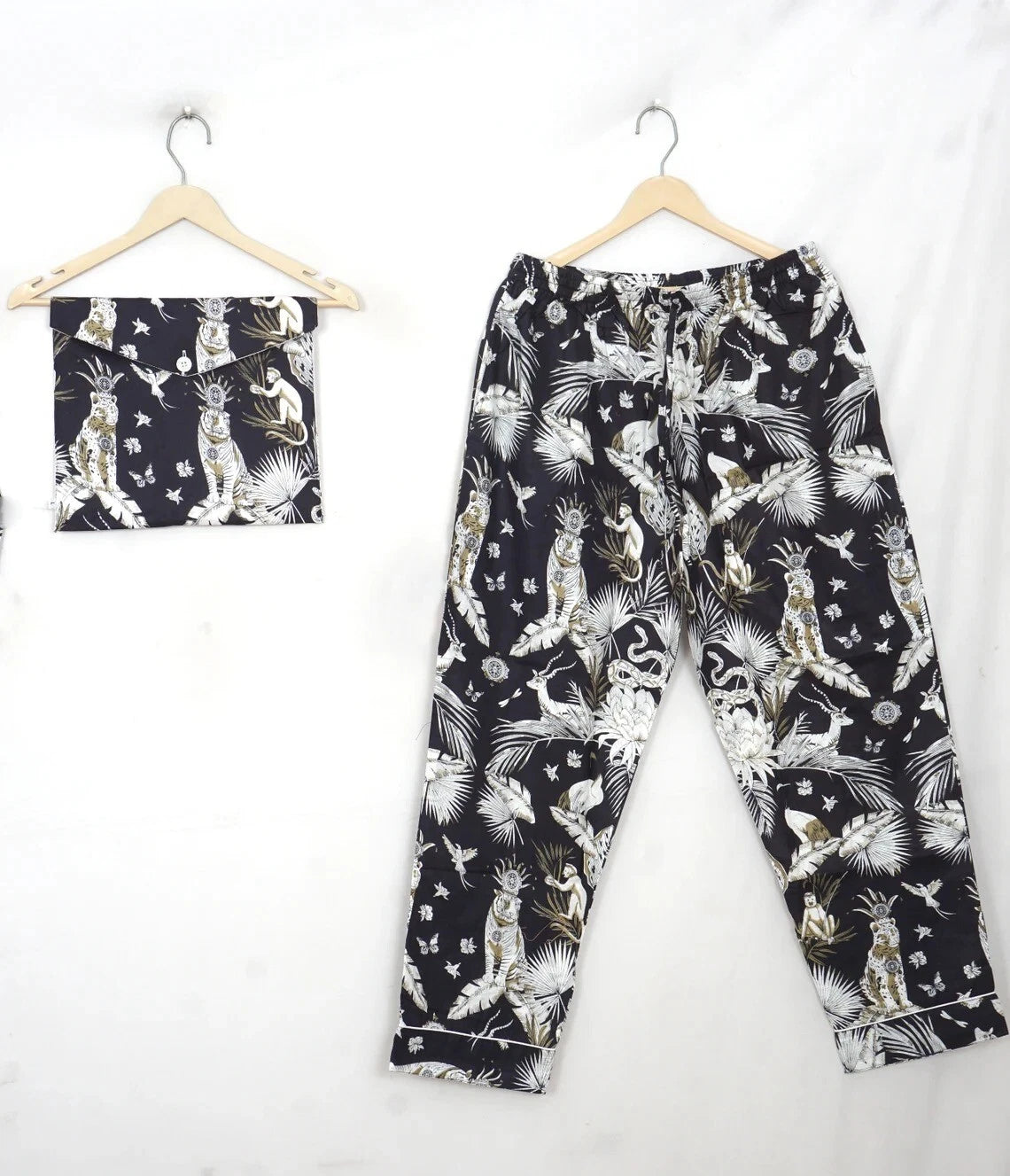 Indian Cotton Black Jungle Women Floral PJ Set Sleepwear Pajama Set Nightwear