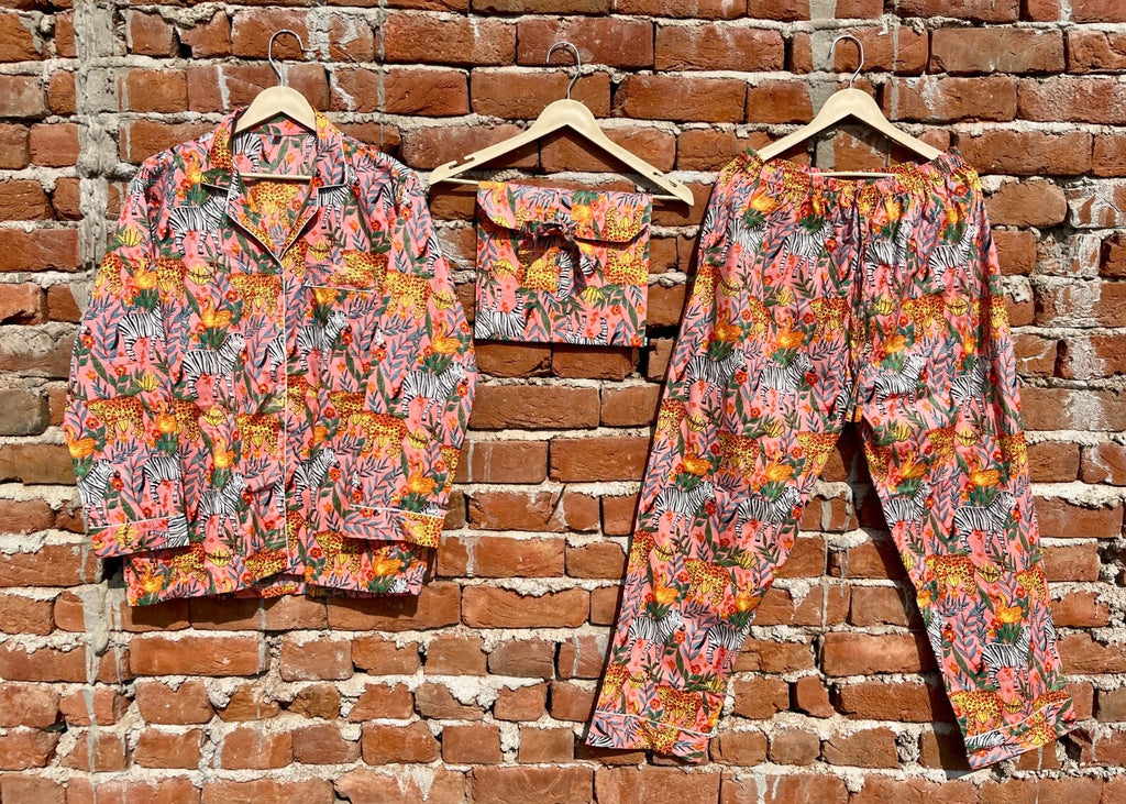 Indian Cotton Peach Animal PJ Set Bridesmaid Pajama Set Women Nightwear Suit US