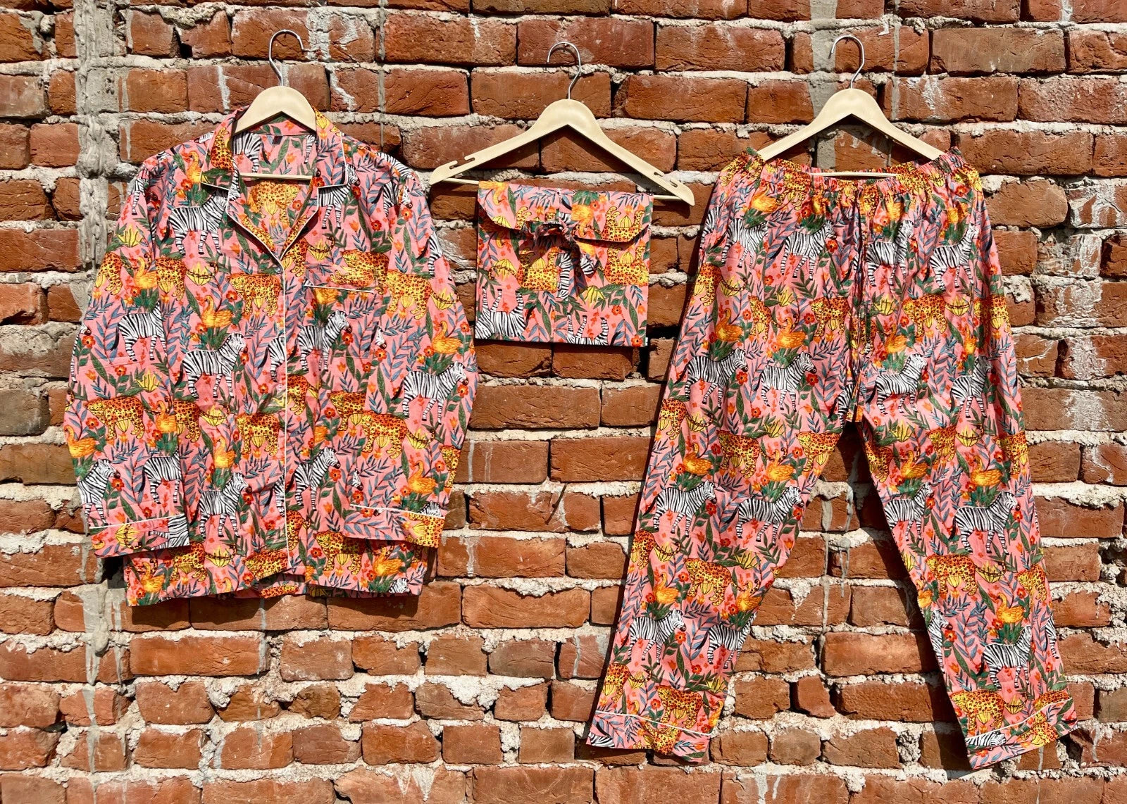 Indian Cotton Peach Animal PJ Set Bridesmaid Pajama Set Women Nightwear Suit US