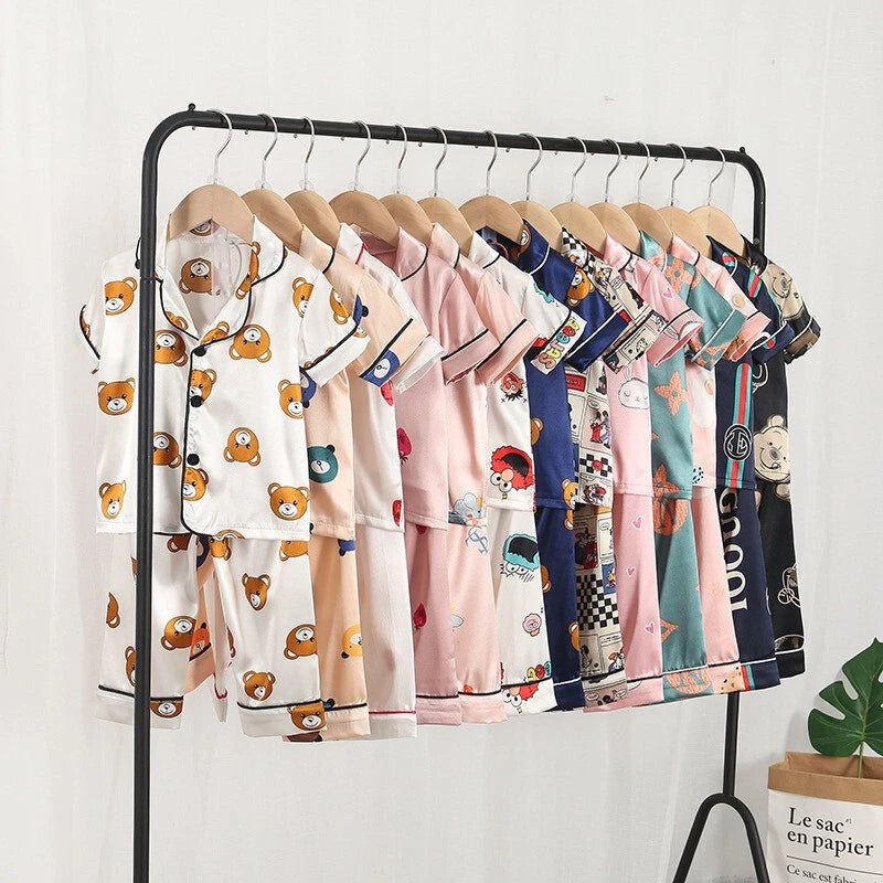 Kids White Sleepwear Short sleeve Summer Girls Pajama Sets