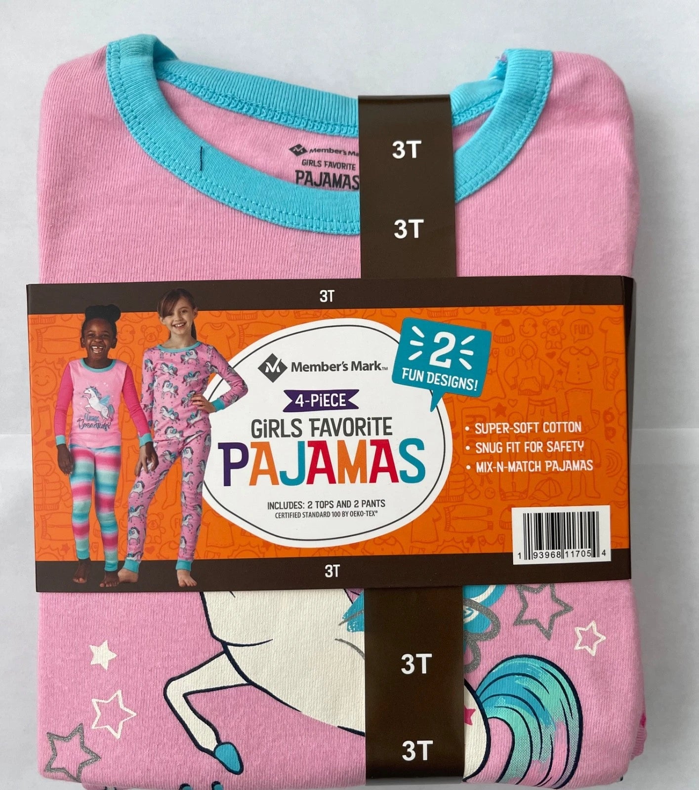 Member's Mark Girl's 4-Piece Unicorn Pajamas Set size 3T