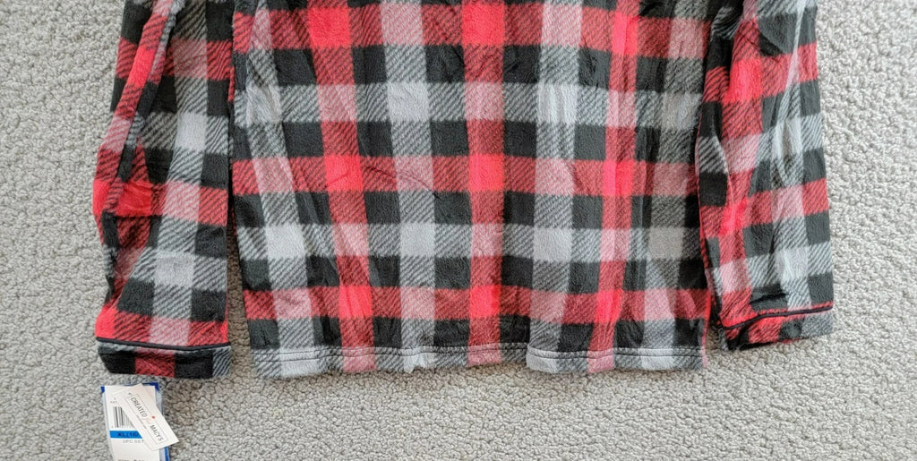 Max & Olivia Flannel Pajama Set Big Boys XL (16-18) Red Multi Plaid Button Front