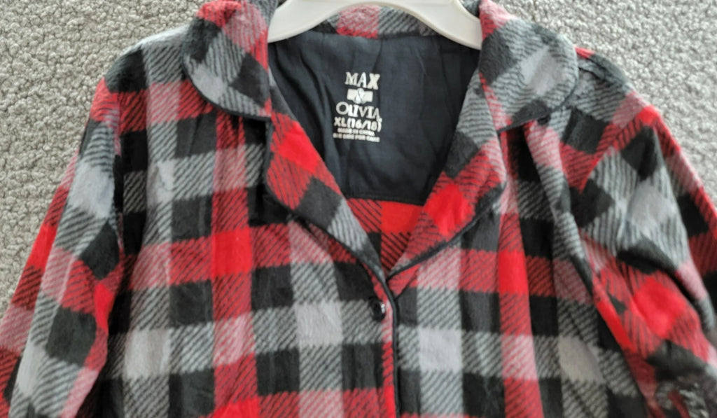 Max & Olivia Flannel Pajama Set Big Boys XL (16-18) Red Multi Plaid Button Front