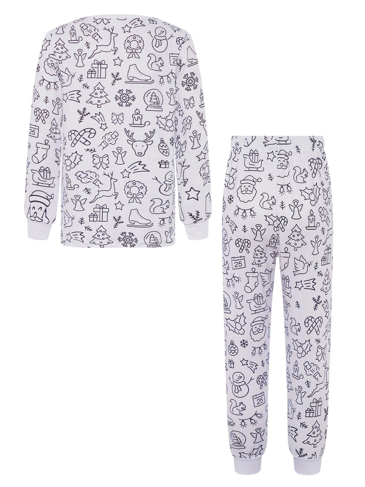 Kids Pajama Sets Hand-Painted Long Sleeve Top Elastic Waist Pants Home Sleepwear