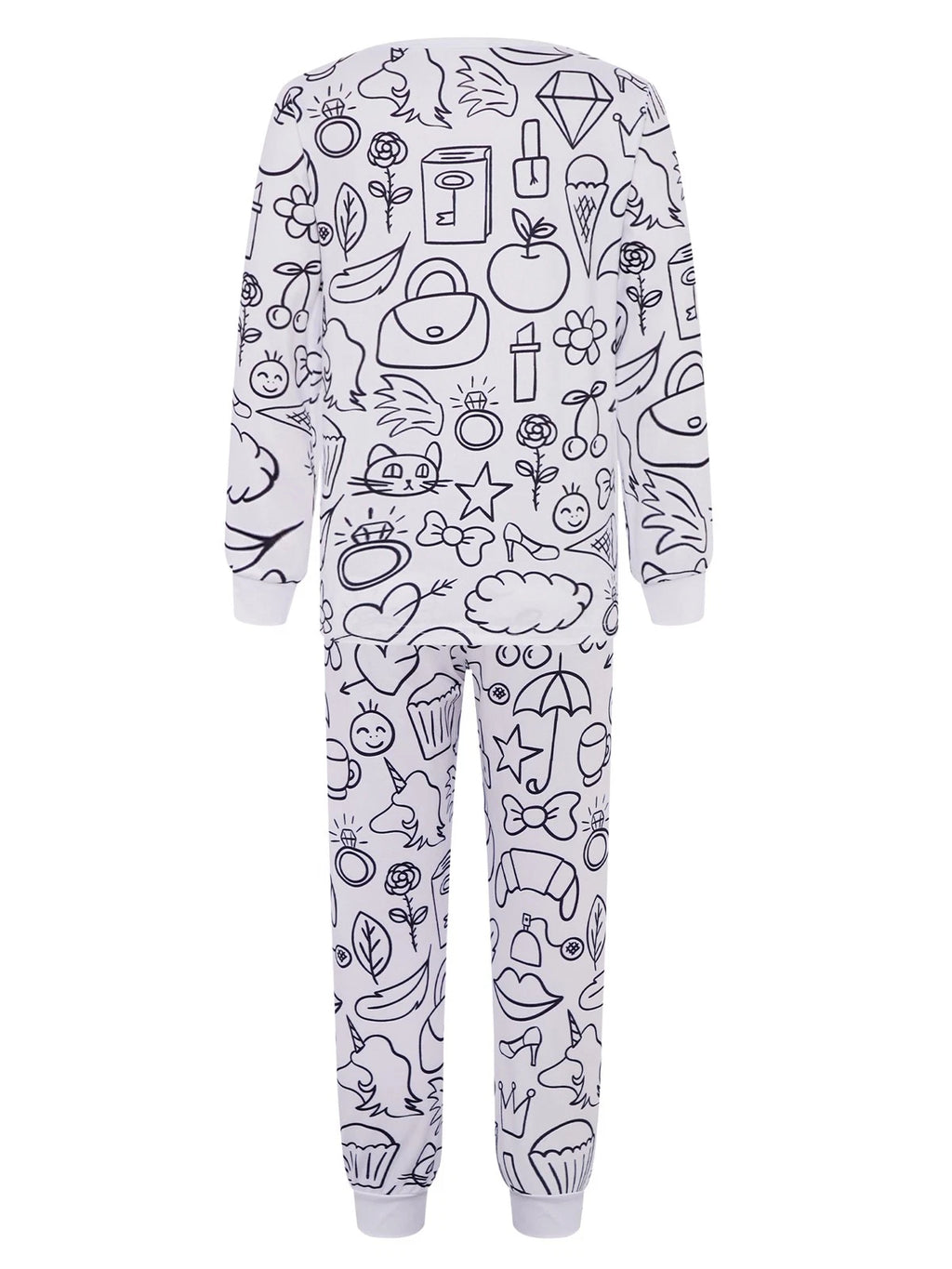 Kids Pajama Sets Hand-Painted Long Sleeve Top Elastic Waist Pants Home Sleepwear