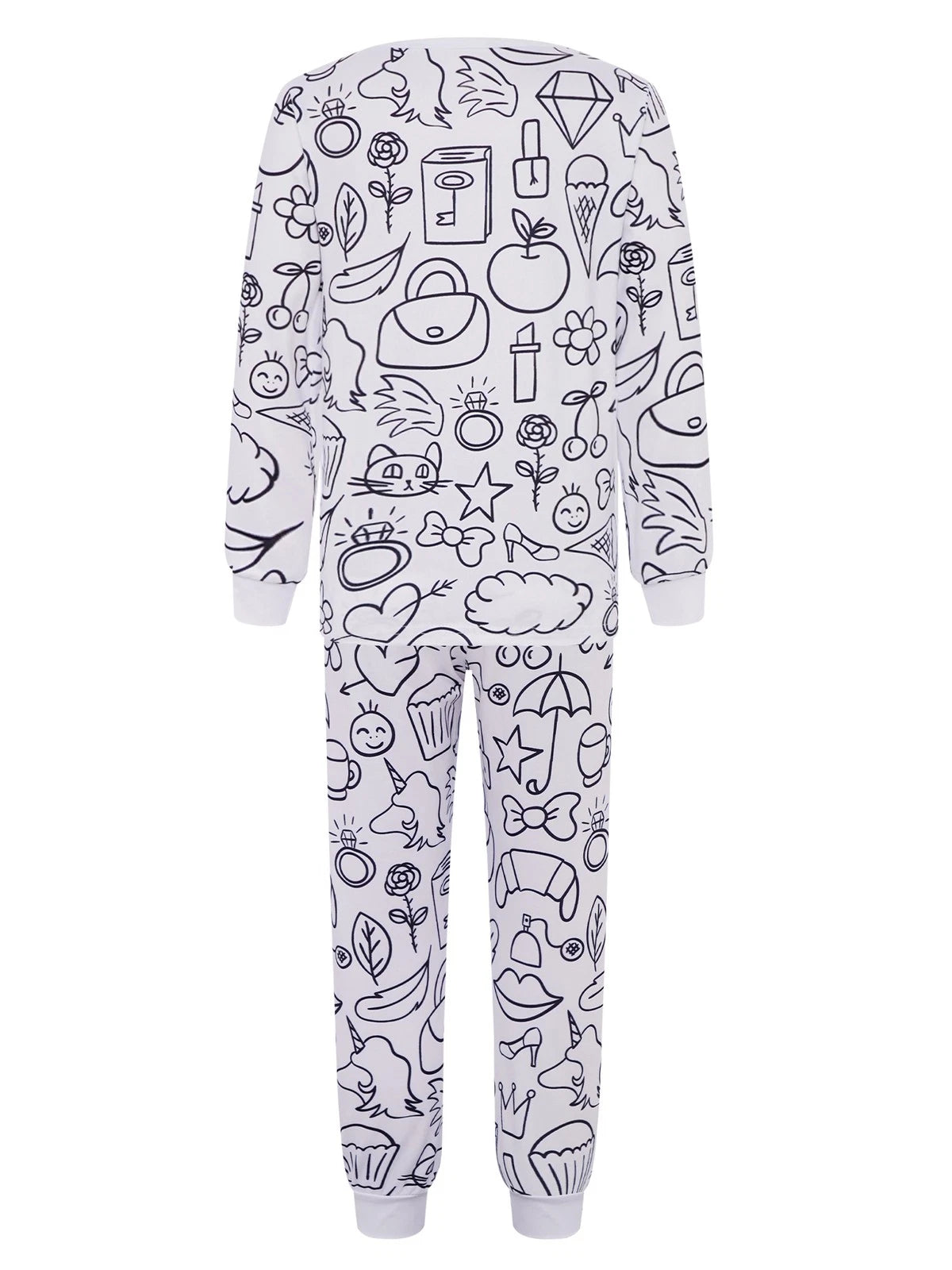 Kids Pajama Sets Hand-Painted Long Sleeve Top Elastic Waist Pants Home Sleepwear