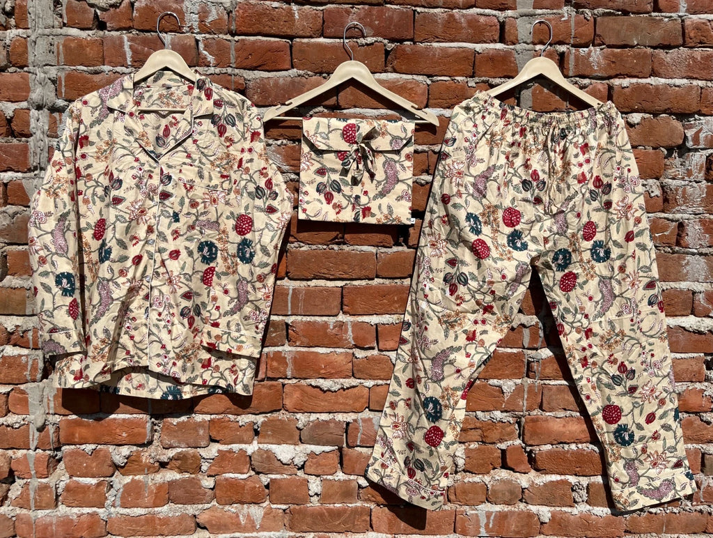 Indian Cotton Floral Print PJ Set Bridesmaid Pajama Set Women Nightwear Suit US