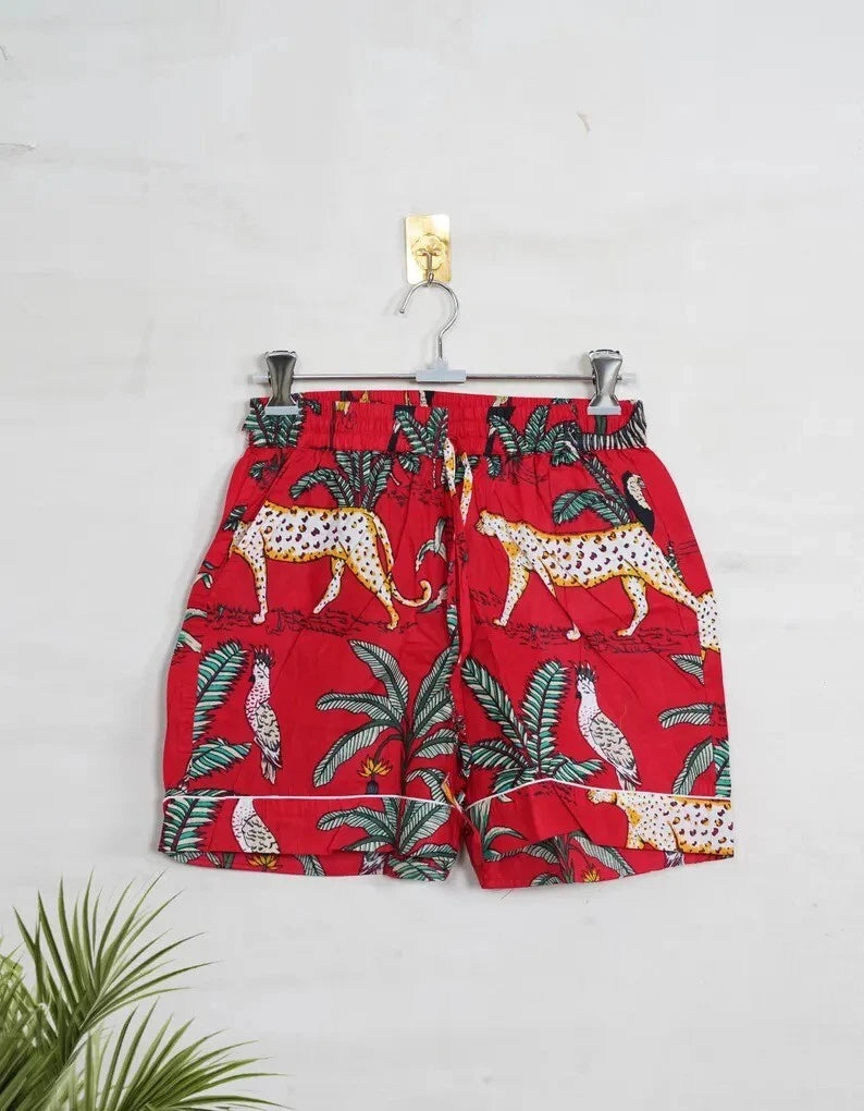 Indian Cotton Red Tiger PJ Set Bridesmaid Pajama Set Women Nightwear Suits US