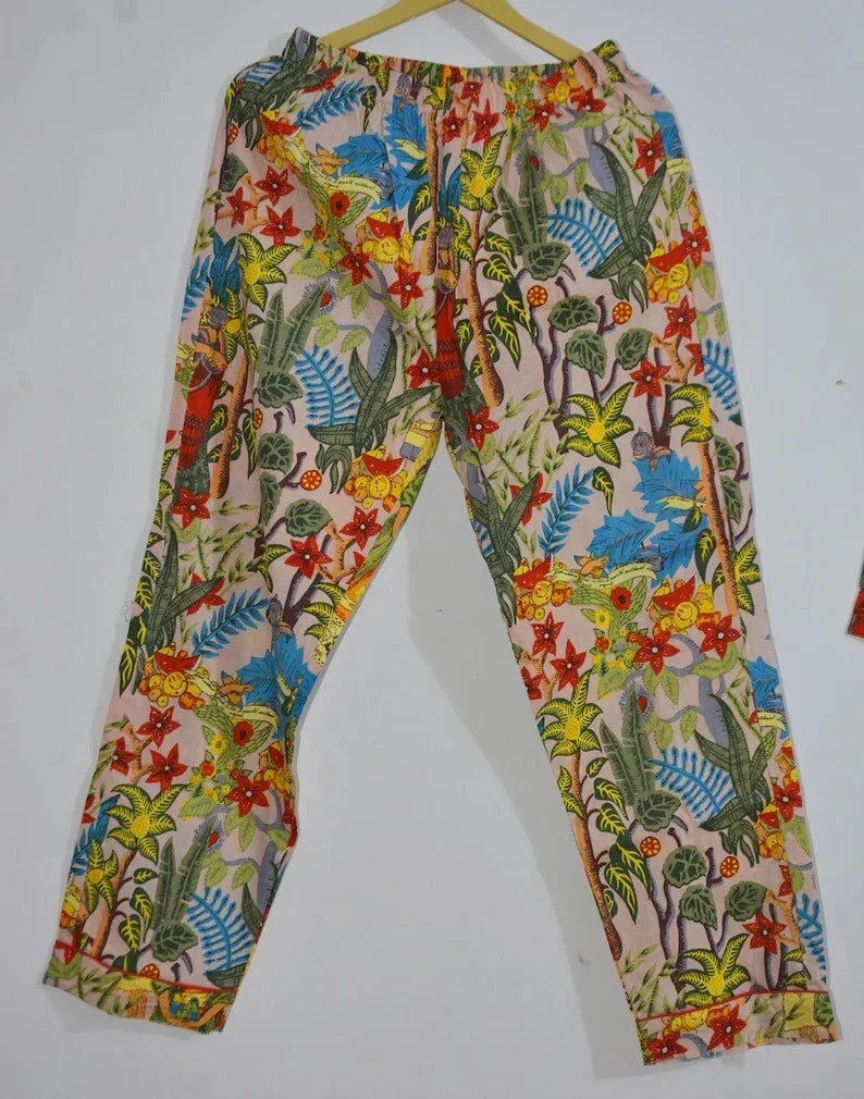 Women's Cotton Pj Set Baby Pink Frida Tree Palazzo Set Pyjamas Nightie Sleepwear