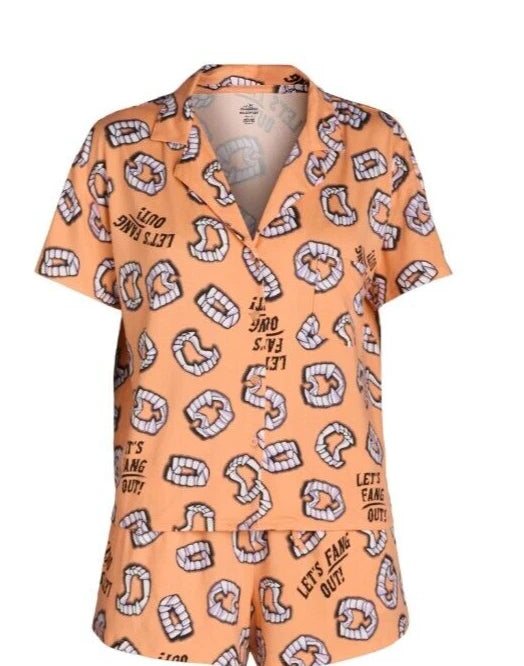 Way To Celebrate Halloween LET'S FANG OUT Shorty Pajama Set Sz XS M XL 2X 3X New