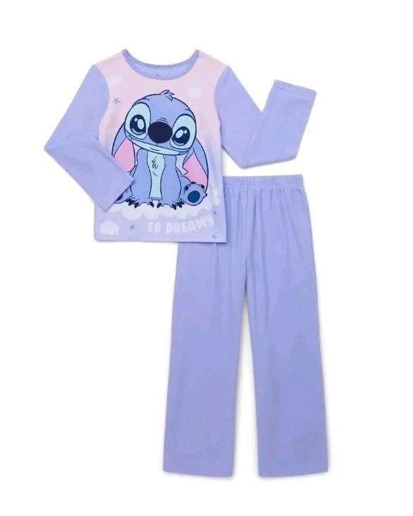 Disney Stitch Girls 2 Piece Pajama Set Size 4-5 Polyester Fleece Long Sleeve