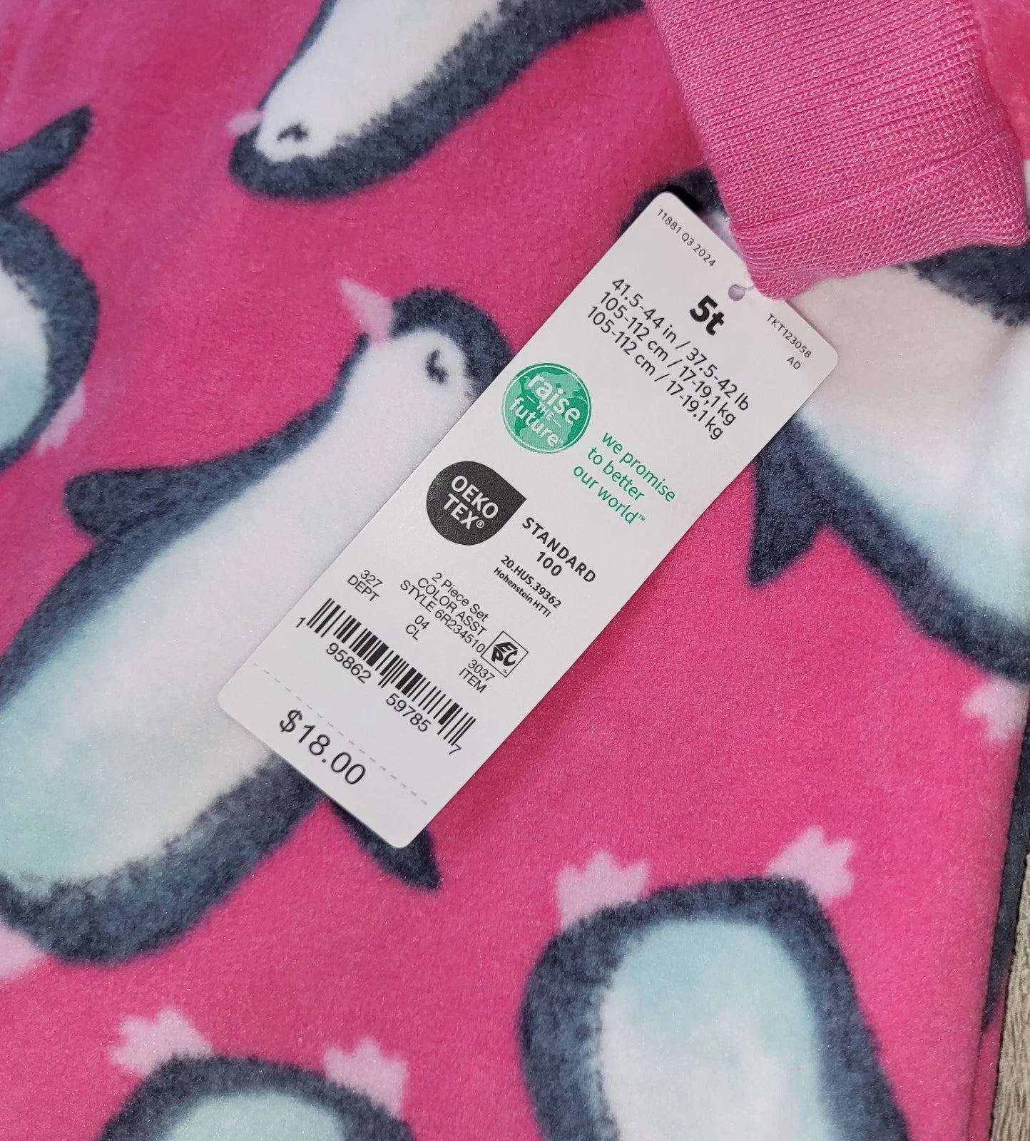 Carter's Baby Girls 2-piece Pink Blue Penguin Fleece Pajama Sleeper Set 5T NWT