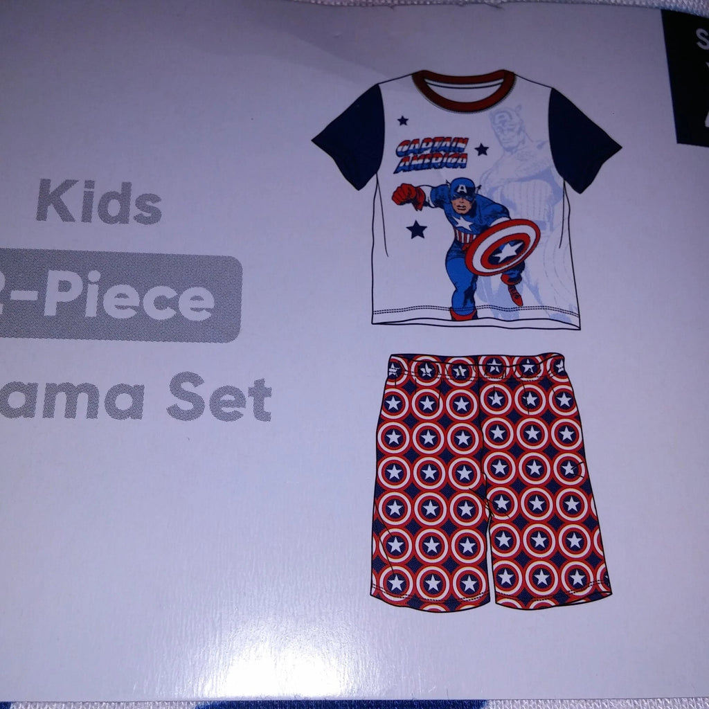 Marvel Pajama Set Kids Captain America Blue White Red Shorts Short Sleeve Sleepw